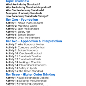 Industry Standards Worksheet Activity Booklet