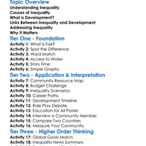 Inequality And Development Worksheet Activity Booklet