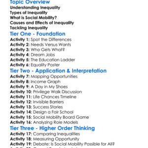 Inequality And Social Mobility Worksheet Activity Booklet
