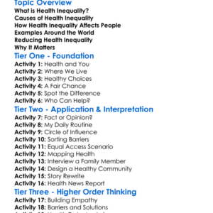 Inequality In Health Worksheet Activity Booklet
