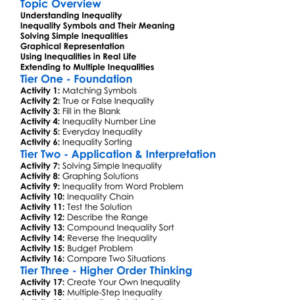 Inequality Worksheet Activity Booklet