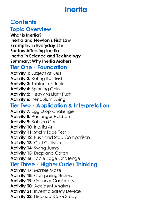 Inertia Worksheet Activity Booklet