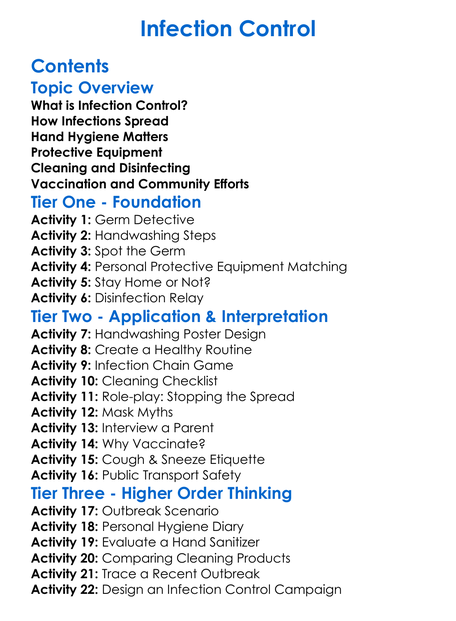 Infection Control Worksheet Activity Booklet