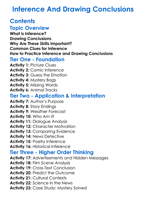Inference And Drawing Conclusions Worksheet Activity Booklet