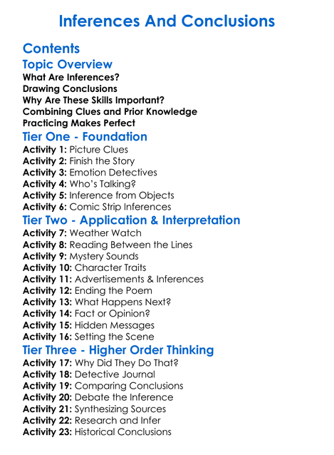 Inferences And Conclusions Worksheet Activity Booklet
