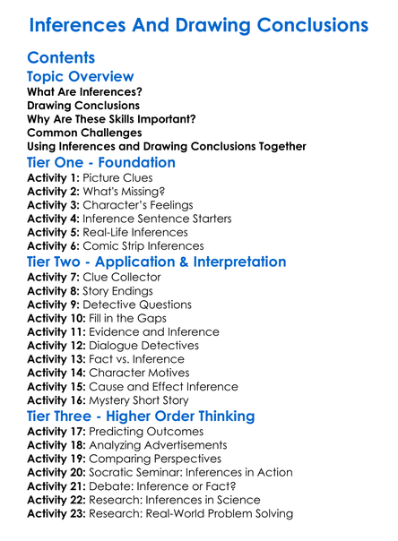 Inferences And Drawing Conclusions Worksheet Activity Booklet