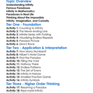 Infinity And Paradox Worksheet Activity Booklet