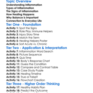 Inflammation And Healing Worksheet Activity Booklet