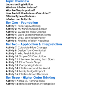 Inflation Indexes Worksheet Activity Booklet