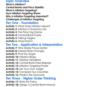Inflation Targeting Worksheet Activity Booklet