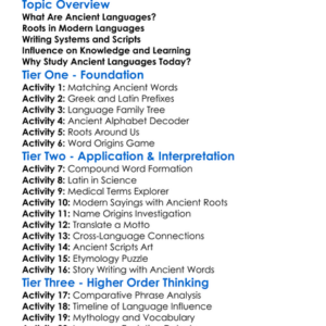 Influence Of Ancient Languages Worksheet Activity Booklet