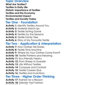 Influence Of Textiles On Society Worksheet Activity Booklet