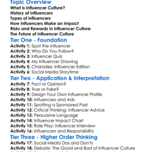 Influencer Culture Worksheet Activity Booklet