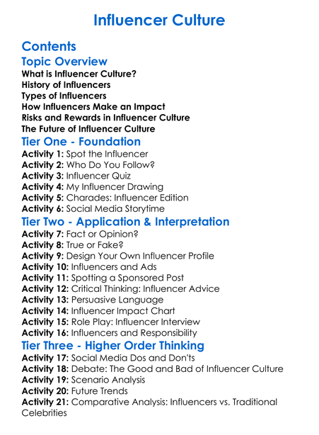 Influencer Culture Worksheet Activity Booklet