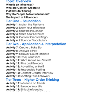 Influencers And Content Creators Worksheet Activity Booklet
