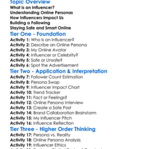 Influencers And Online Personas Worksheet Activity Booklet