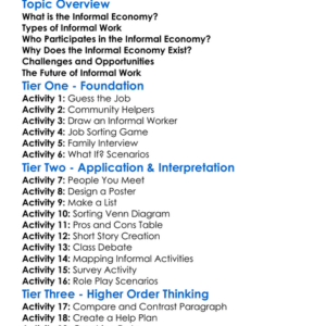 Informal Economy Worksheet Activity Booklet