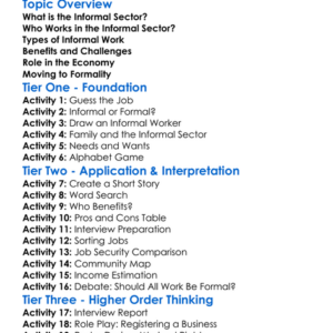 Informal Sector Worksheet Activity Booklet