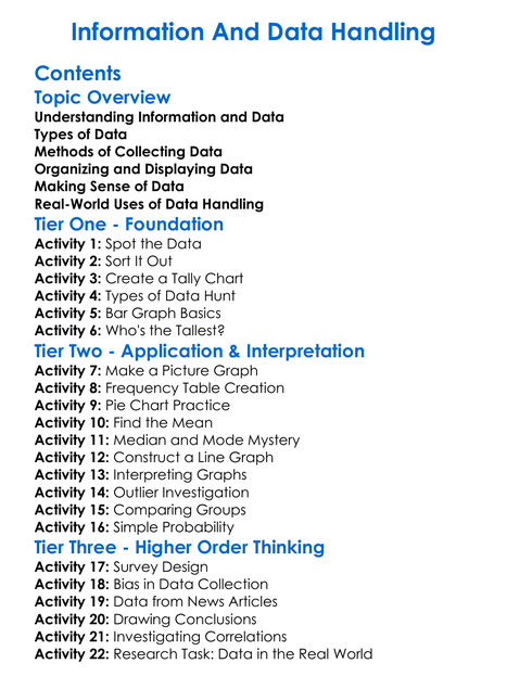 Information And Data Handling Worksheet Activity Booklet