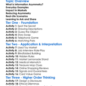 Information Asymmetry Worksheet Activity Booklet