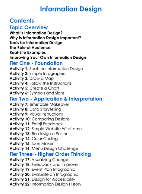 Information Design Worksheet Activity Booklet