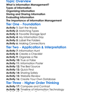 Information Management Worksheet Activity Booklet