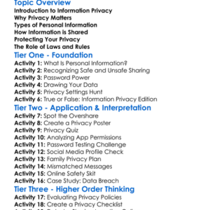 Information Privacy Worksheet Activity Booklet