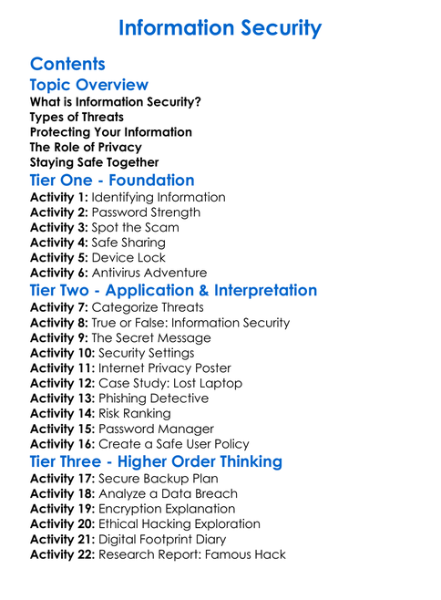 Information Security Worksheet Activity Booklet