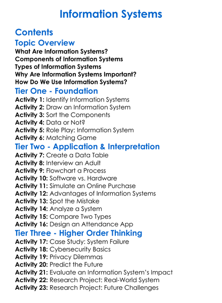 Information Systems Worksheet Activity Booklet