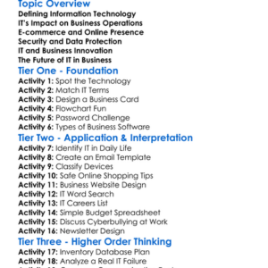 Information Technology In Business Worksheet Activity Booklet