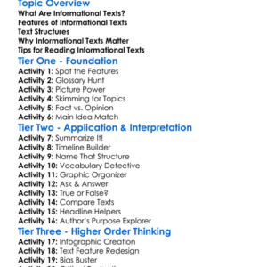 Informational Texts Worksheet Activity Booklet