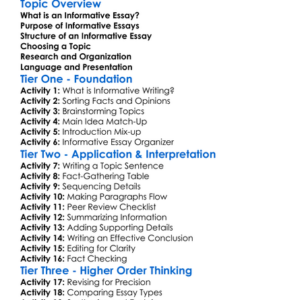 Informative Essays Worksheet Activity Booklet