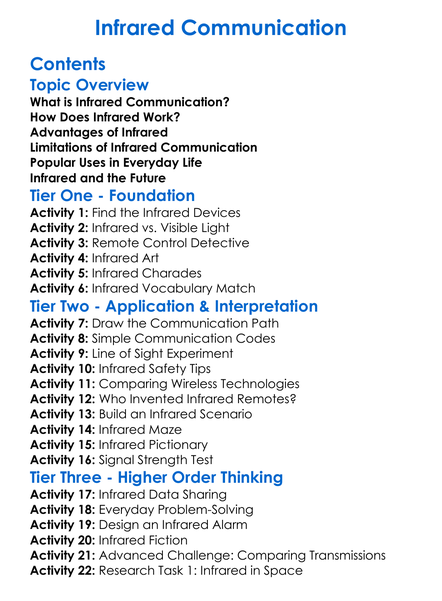 Infrared Communication Worksheet Activity Booklet