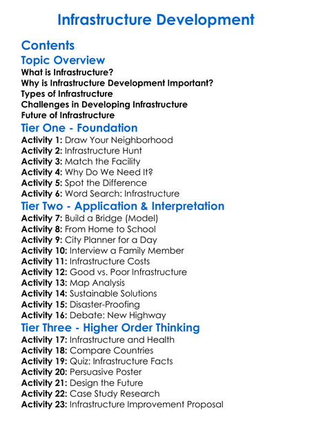 Infrastructure Development Worksheet Activity Booklet