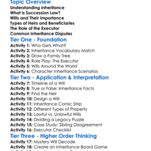 Inheritance And Succession Law Worksheet Activity Booklet