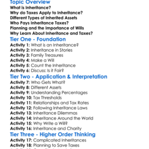 Inheritance And Taxes Worksheet Activity Booklet