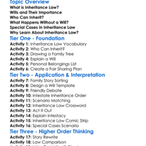 Inheritance Law Worksheet Activity Booklet