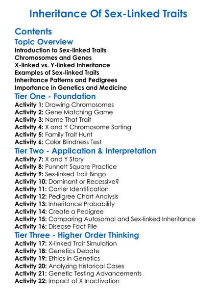 Inheritance Of Sex-Linked Traits Worksheet Activity Booklet