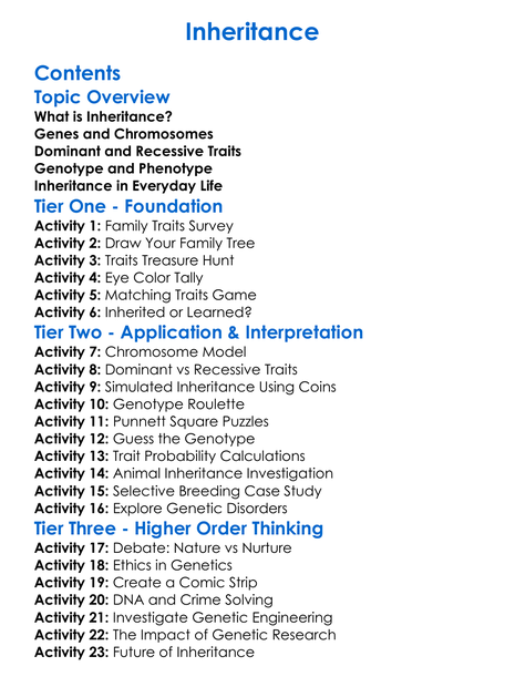 Inheritance Worksheet Activity Booklet