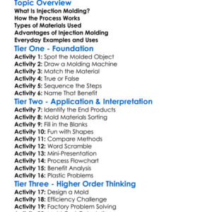 Injection Molding Basics Worksheet Activity Booklet