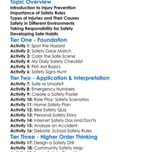 Injury Prevention And Safety Rules Worksheet Activity Booklet