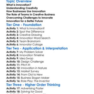 Innovation And Creativity In Business Worksheet Activity Booklet