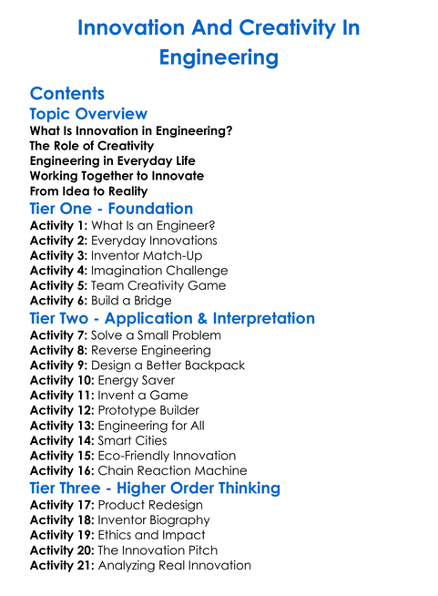 Innovation And Creativity In Engineering Worksheet Activity Booklet