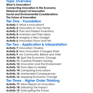 Innovation And Economic Change Worksheet Activity Booklet