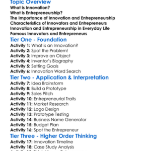 Innovation And Entrepreneurship Worksheet Activity Booklet