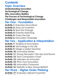 Innovation And Technological Change Worksheet Activity Booklet