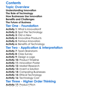 Innovation And Technology In Business Worksheet Activity Booklet