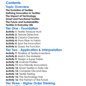 Innovation And Technology In Textiles Worksheet Activity Booklet