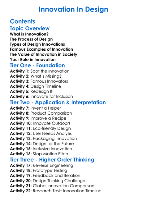 Innovation In Design Worksheet Activity Booklet
