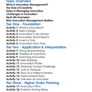 Innovation Management Worksheet Activity Booklet